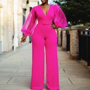 Pink Organza Sleeve Jumpsuit